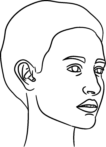 Line drawing of 45° Right Profile (subject turns toward observer's right) - Lips Relaxed, Centric Occlusion