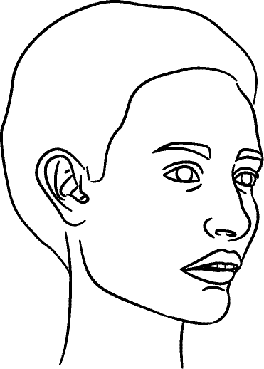 Line drawing of 45° Right Profile (subject turns toward observer's right) - Lips Relaxed, Centric Relation