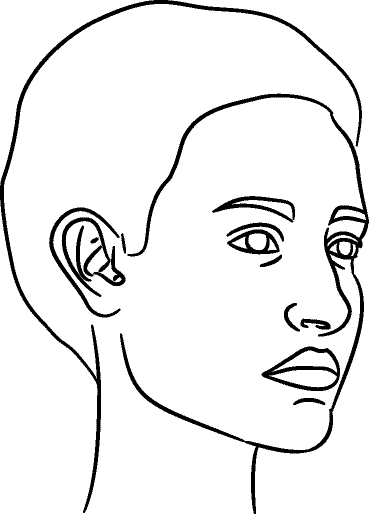 Line drawing of 45° Right Profile (subject turns toward observer's right) - Lips Closed, Centric Occlusion