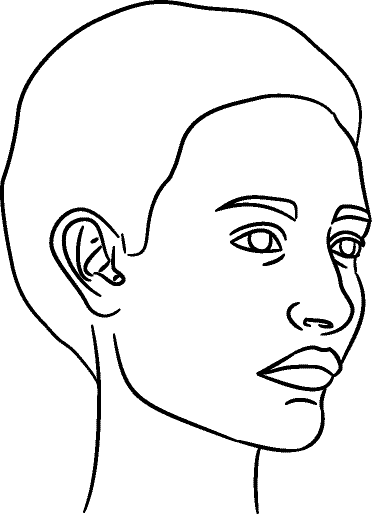 Line drawing of 45° Right Profile (subject turns toward observer's right) - Lips Closed, Centric Relation