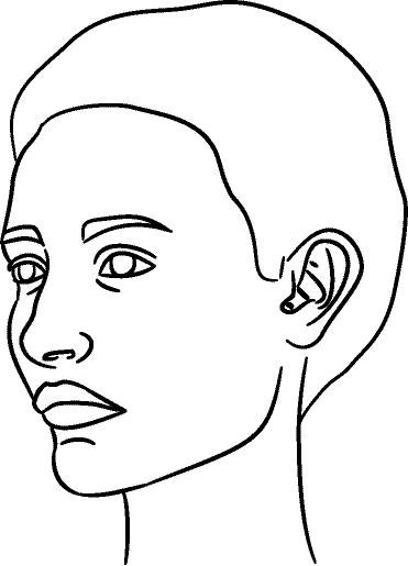 Line drawing of 45° Left Profile (subject turns toward observer's left) - Lips Closed, Centric Relation