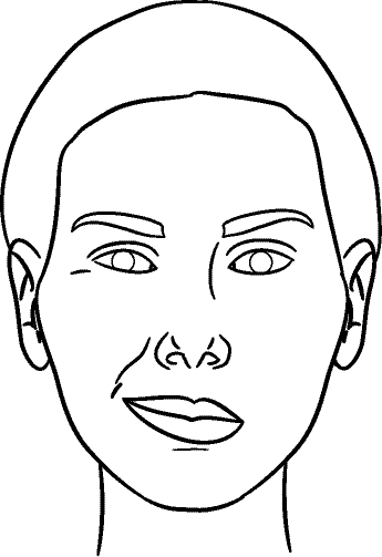 Line drawing of Full Face - demonstrating Nerve Weakness