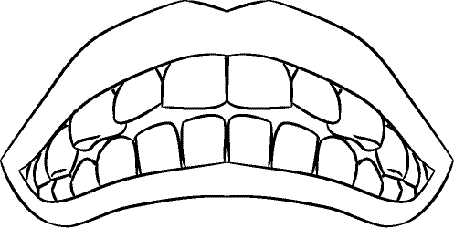 Line drawing of Intraoral Frontal View Inferior (showing depth of bite and overjet) - Centric Relation, Without Mirror